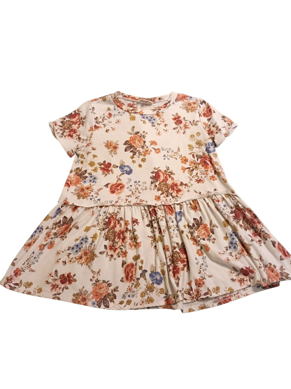 2/$10 Floral Cream Short Sleeve Tunic Dress Boho Flowy